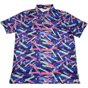 Yatta Golf 8 Track Polo Neon Purple Blue Pink 80s 90s Print Mens 4XL